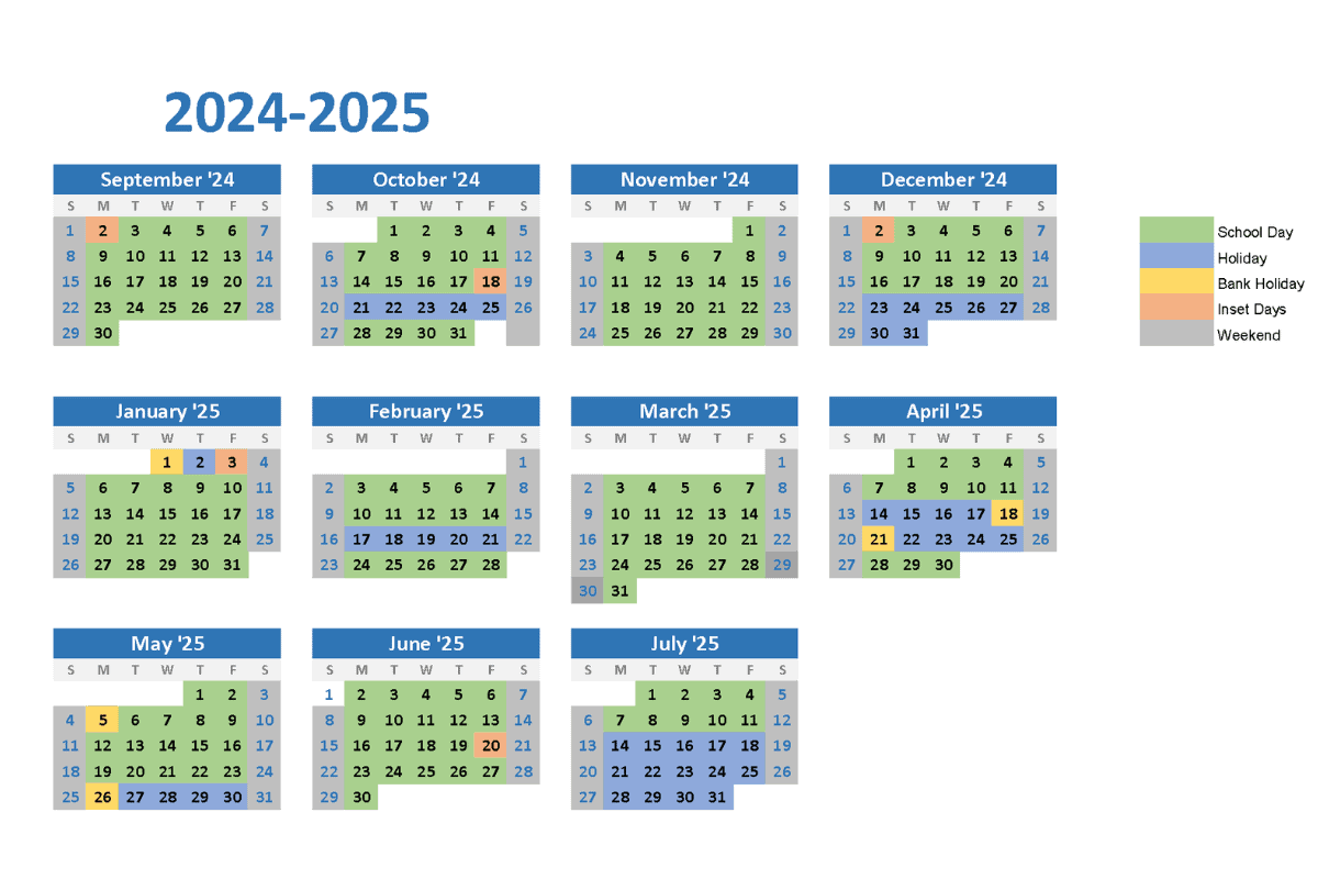 Laurus Cheadle Hulme Calendar view for 2024 to 2025